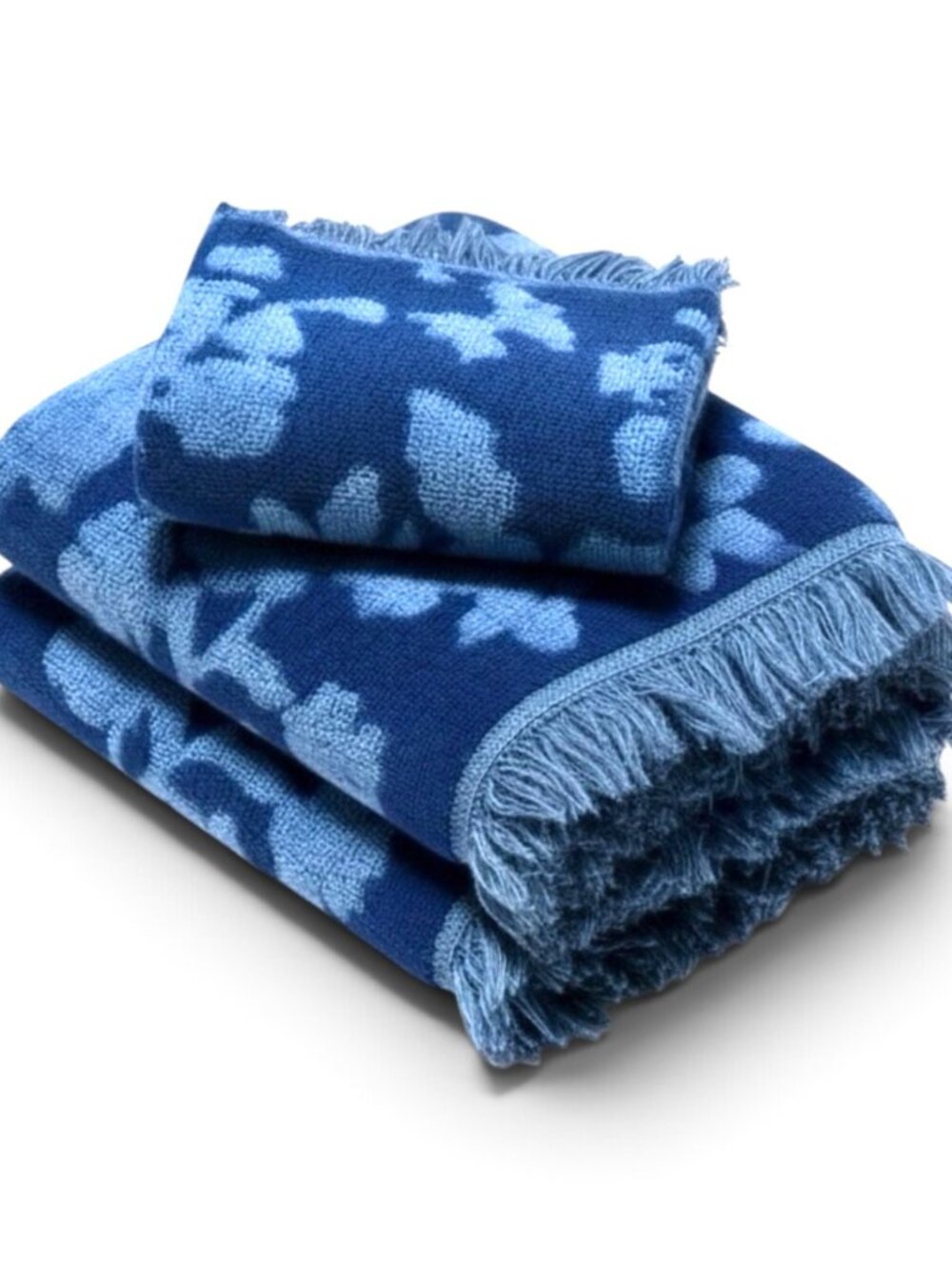 Vintage set of 3 Towels 1970's Cannon Monticello Blue tone on tone Floral